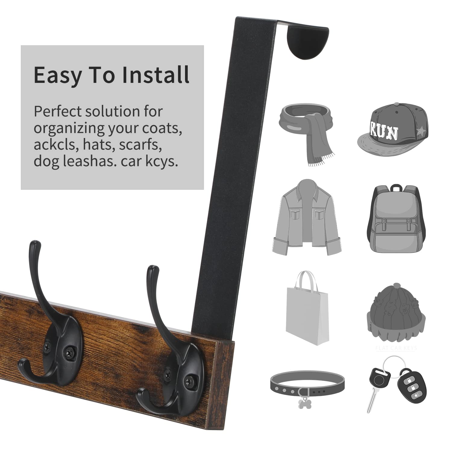 Creathome Wooden Over-The-Door Towel & Coat Rack – 4 Hooks, No Drilling Needed, Holds 35lbs