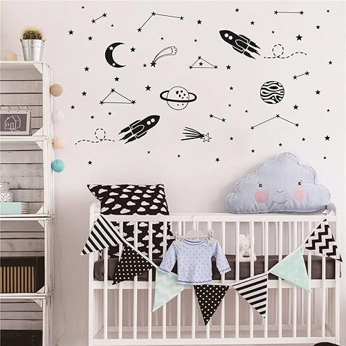Miniatura 3 de UILMNIY The Outer Sapce AFN127 - Adhesivo decorativo de pared para habitación de niños arte de constelación estrellas luna espacio para habitación