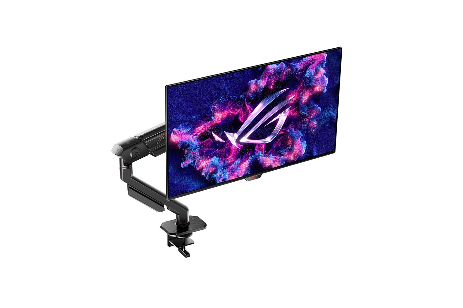 ASUS ROG Ergo AAS01R ramię monitorowe (mechaniczne zawieszenie, z zaciskiem stołowym i mocowaniem śrubowym, regulacja obrotowa, wychylna, pochylenie, obrót i wysokość, dwustronne zarządzanie kablami