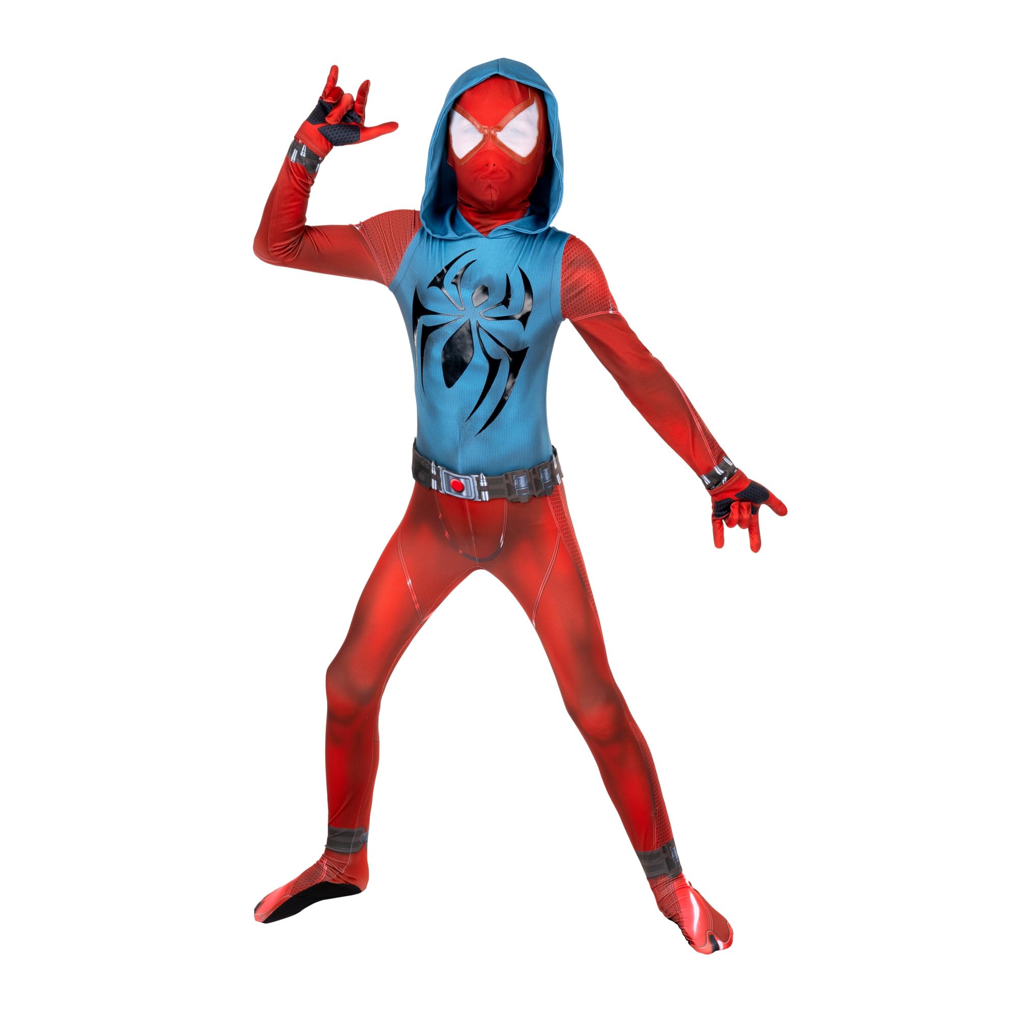 MARVEL Scarlet Spider Youth Zentai Halloween Costume - Spandex, Invisible Zippers, Wrist Openings