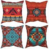 Aztec Native American Throw Pillow Covers 18X18 Southwestern Mexican Accent Rustic Outdoor Decorativ