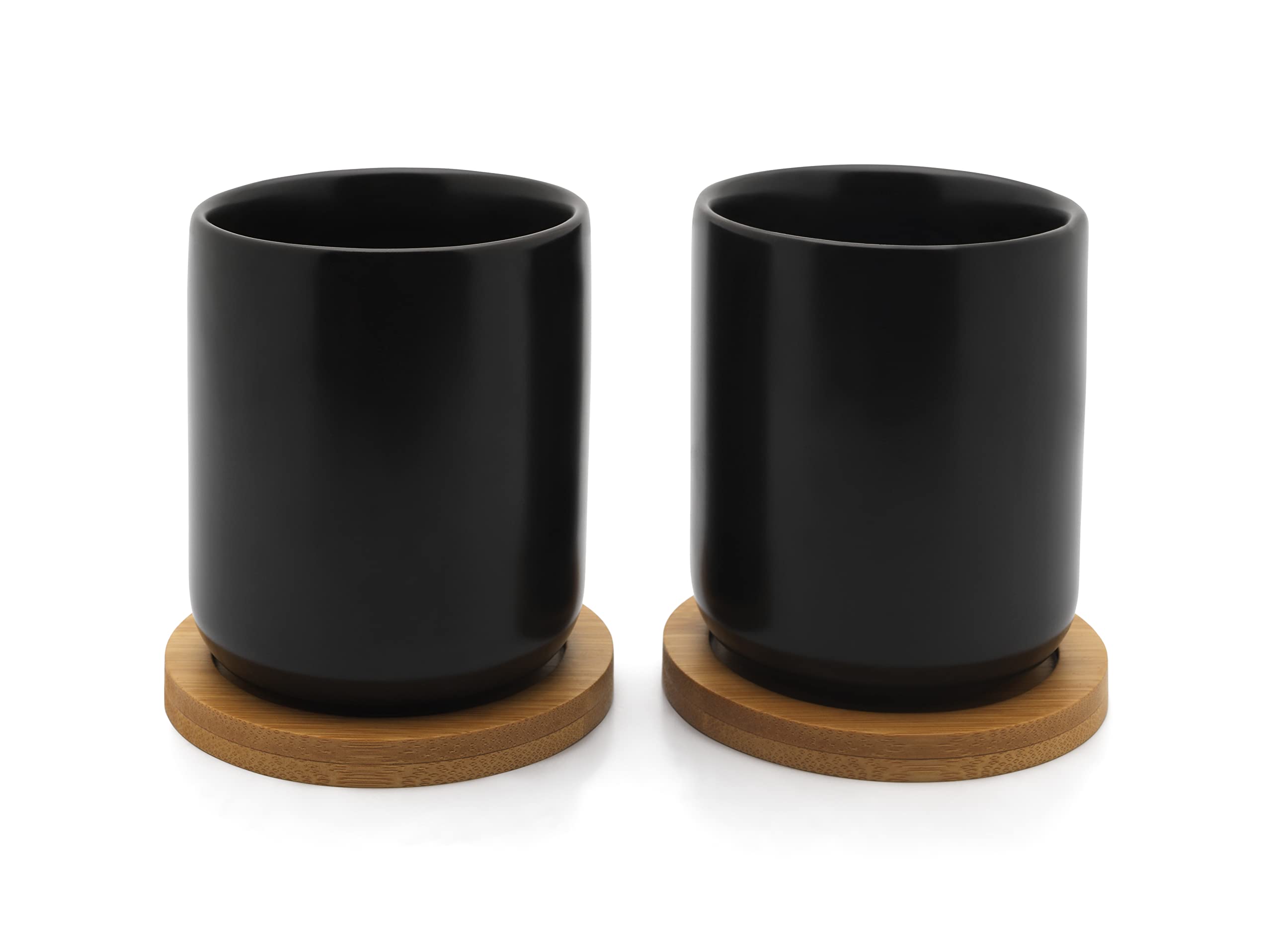 Bredemeijer Black Ceramic Tea Cup 2-Piece with Wooden Coaster