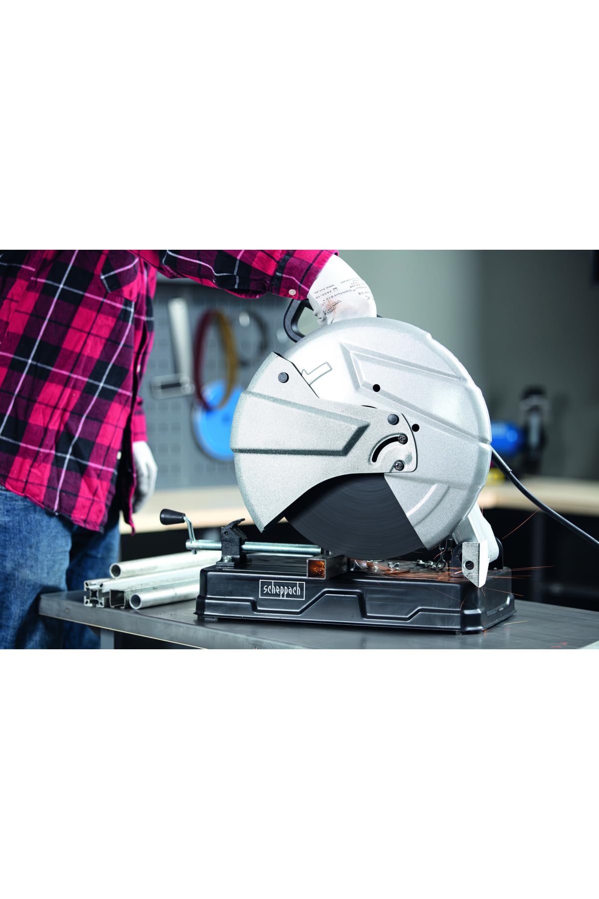 Scheppach Kesme Kesici MT150 Metal Testere Metal Kapptestere | Kesme yüksekliği maks. 115 mm | 230 V 2600 W | 4200 dev/dak-1 | Kesme diski Ø 355 x 25,4 mm | Eğim açısı 0-45°