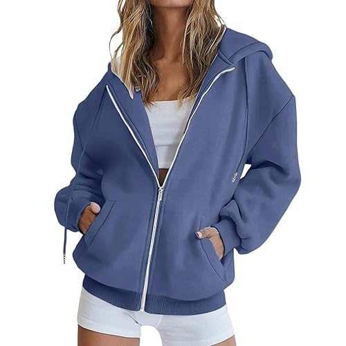 Womens Zip Up Hoodies Oversized Cute Lightweight Jackets Trendy Fall