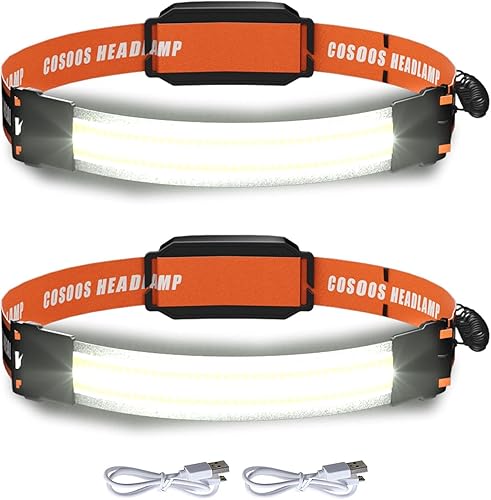 COSOOS - Linterna recargable con 2 luces LED luz trasera roja para exteriores diadema ajustable para adultos y niños 500 lúmenes faros ligeros de 38