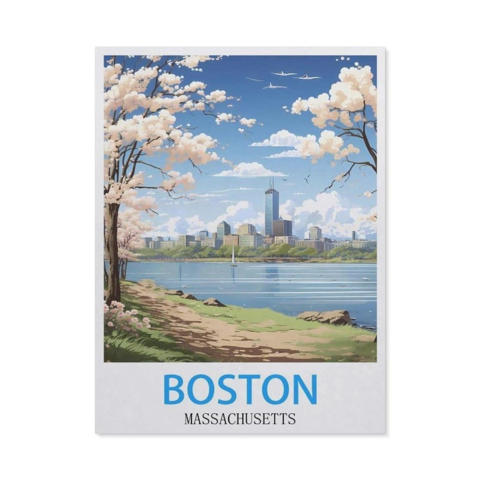 BEAYODKP Diamond Painting，Boston Massachusetts,Round Full Drill Acrylic Embroidery Cross Stitch Arts Craft Canvas Supply for Home Wall Decor Adults and Kids（50 x 60 cm/19.68 x 23.62 inches）-BX50