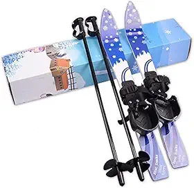 I-Sport Conjunto de esqui infantil de plástico ABS para iniciantes, esquis de neve e bastões com encadernação universal para idades de 2 a 5 (floco de neve)