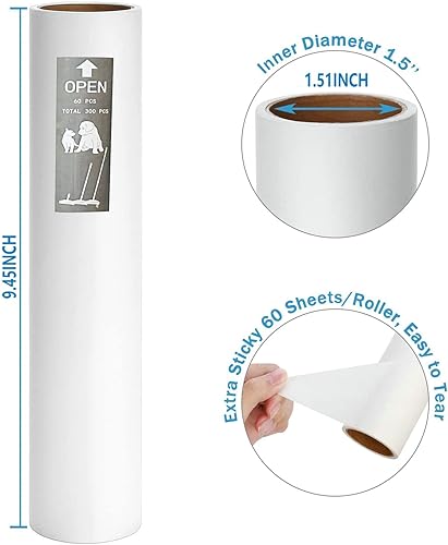 Miniatura 3 de Criblor Paquete de 5 recambios de rodillos de pelusa grandes de 9.45 pulgadas de ancho (diámetro interior), recambios de rodillo extra adhesivo de