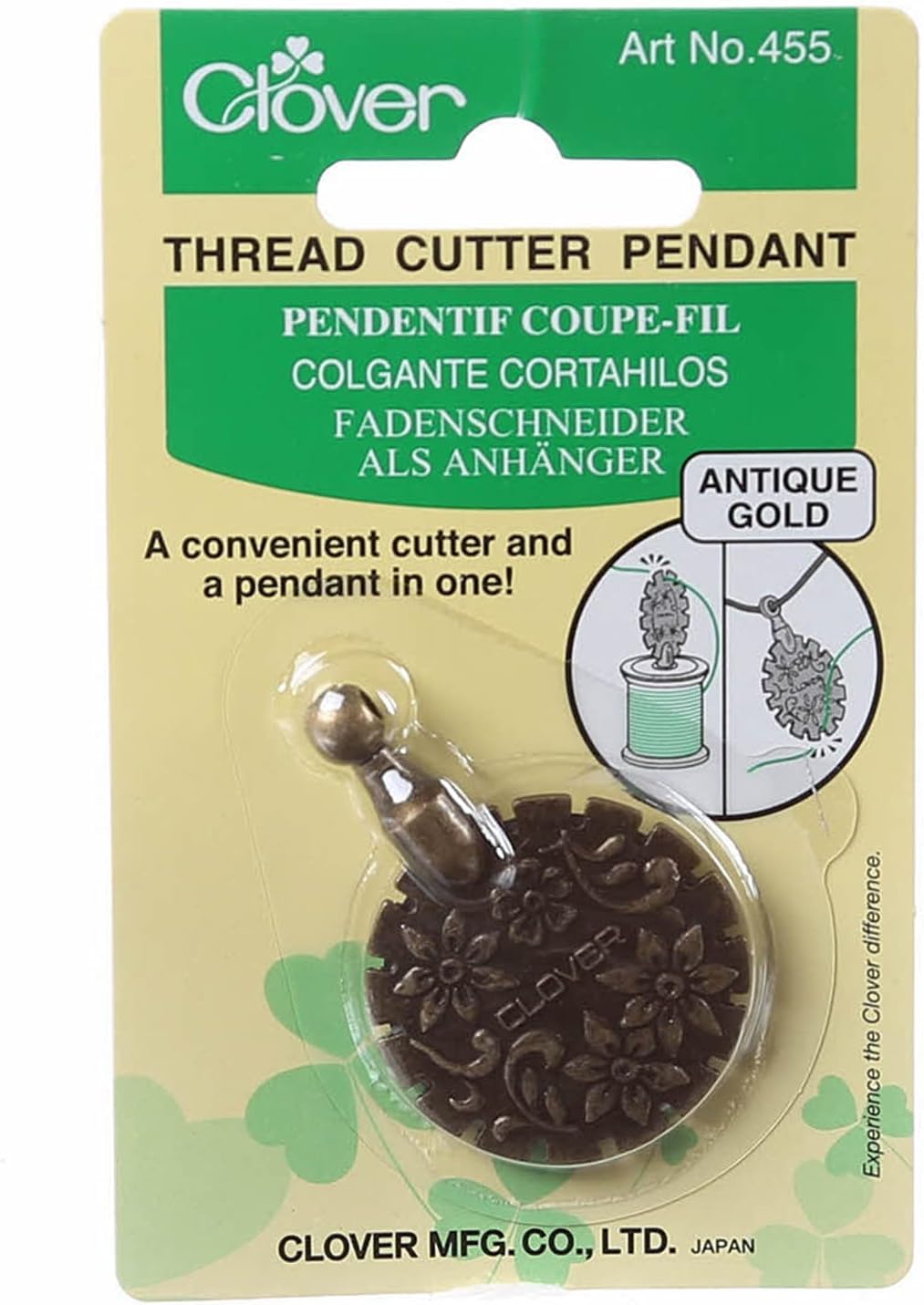 Clover Needlecrafts Thread Cutter Pendant Antique Gold 455 (3-Pack)