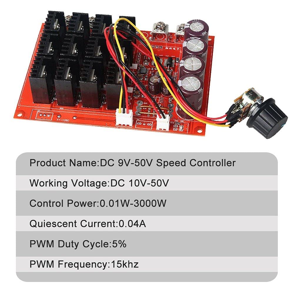 DC 9V-50V Speed Controller DC Motor Speed Controller 3600W 60A PWM Speed Control Module DC10V-50V 15Khz N Switch Extension Cord