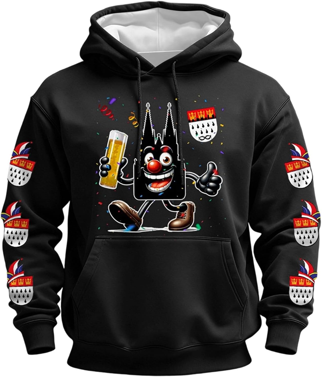 Hoodie with Carnival Graphic Print, Casual Fleece Pullover for Streetwear, Everyday Comfort