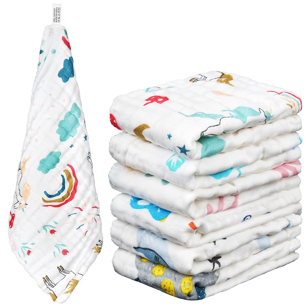 AYESY Mussola Neonato, 6 Pezzi 30 * 30cm in Mussola morbidi, assorbente e traspirante Panni Burp,100% Cotone Baby Burp Panni per Ragazzi e Ragazze, Tessuto a 6 strati Mussole Neonato Cotone