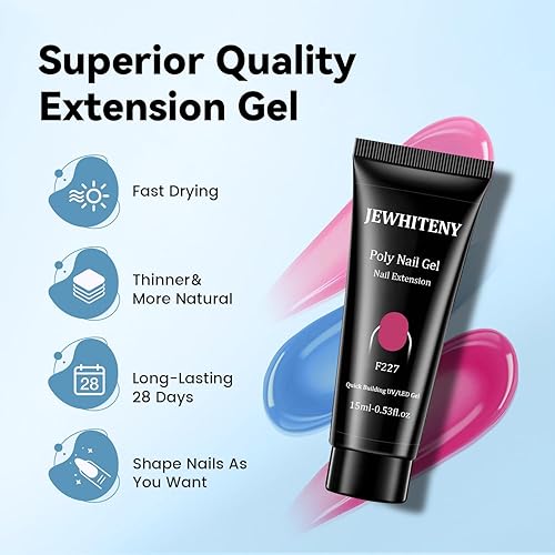 Miniatura 6 de JEWHITENY Juego de 28 colores de gel de uñas de poli  0.5 fl oz (0.5 onzas líquidas), tonos nude rosa, marrón, negro, gris, azul, amarillo, para