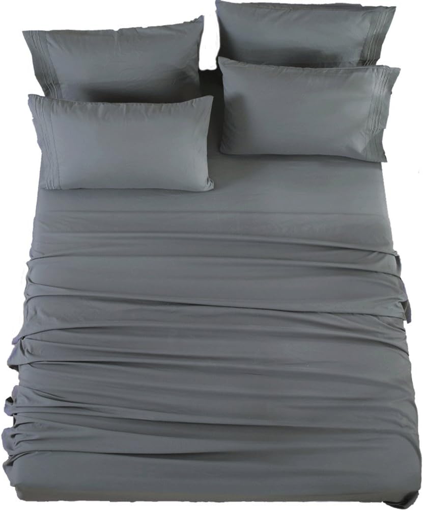 SONORO KATE Bed Sheets Set Sheets Microfiber Super Soft 1800 Thread Count Luxury Egyptian Sheets 16-Inch Deep Pocket Wrinkle - 6 Piece (California King, Dark Grey)