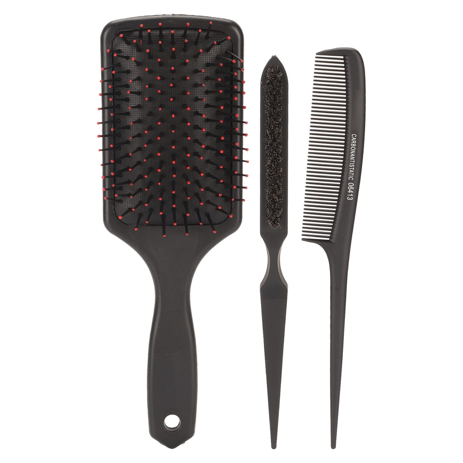 Amazon | 3本黒髪コームセット、パドルヘアコームテールコームとブラシ