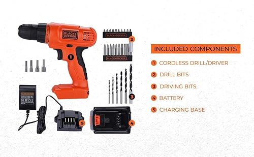 BLACK+DECKER 20V MAX POWERCONNECT Power Drill Cordless Drill Driver Electric Screwdriver with 30 Piece Bit Set and Drivers Kit, Battery and Charger Included (LD120VA) - Image 14