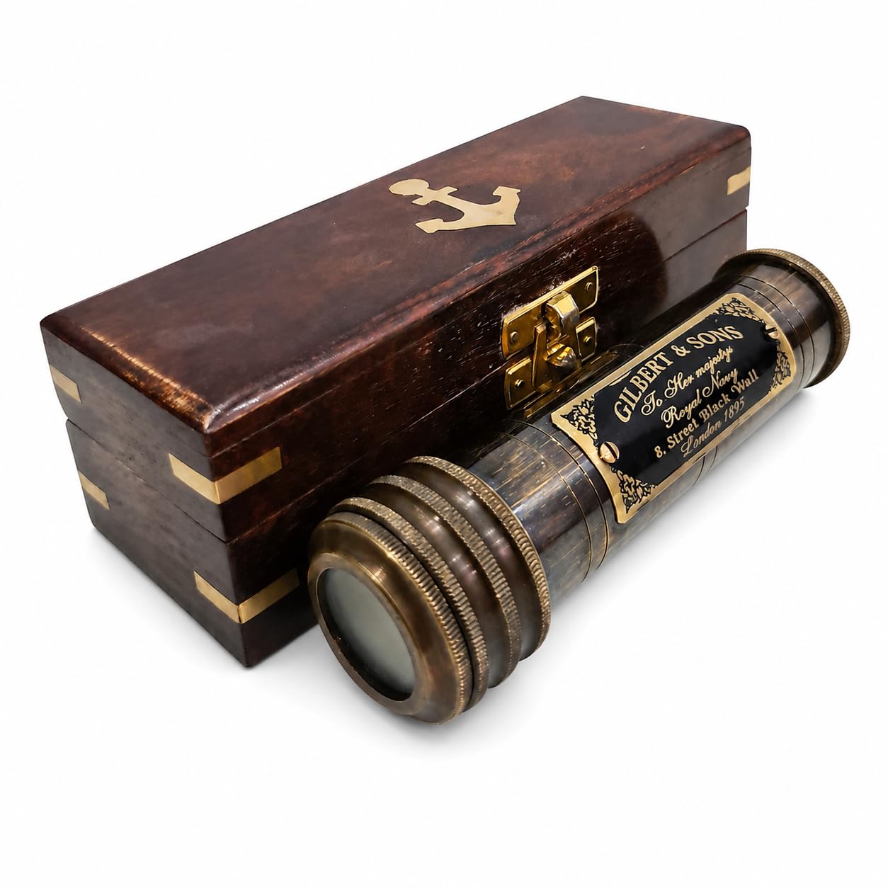 Handmade Brass Kaleidoscope Gift Vintage Look Antique Gilbert & Sons Engraved Brass Kaleidoscope Anchor Inlaid with Wooden Box Maritime Optical Brass Handheld Collectible