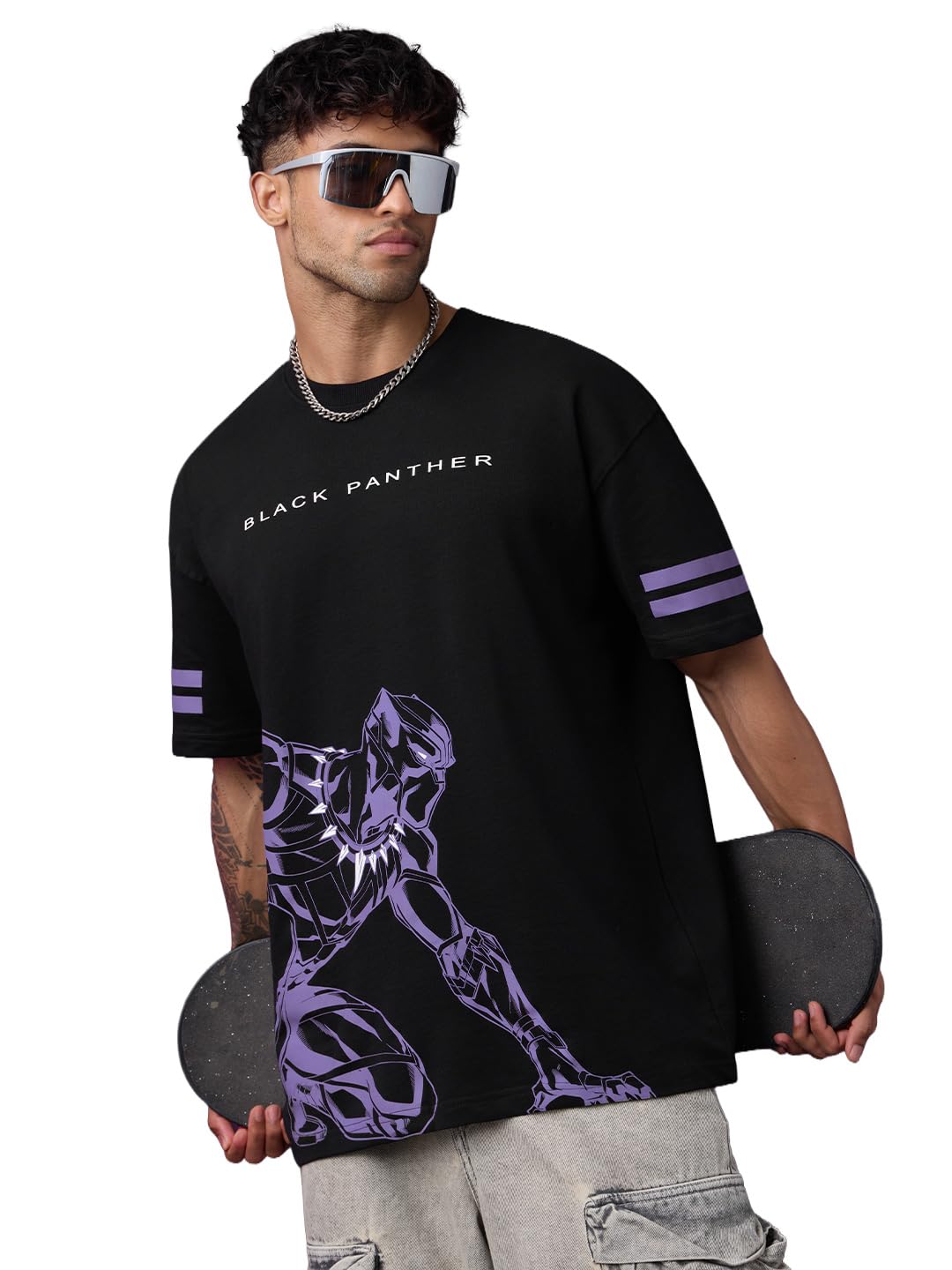 the souled store |Official Black Panther Panther Power Black Printed |Oversized T-Shirts | Half Sleeves Round Neck 100% Cotton-picture-31