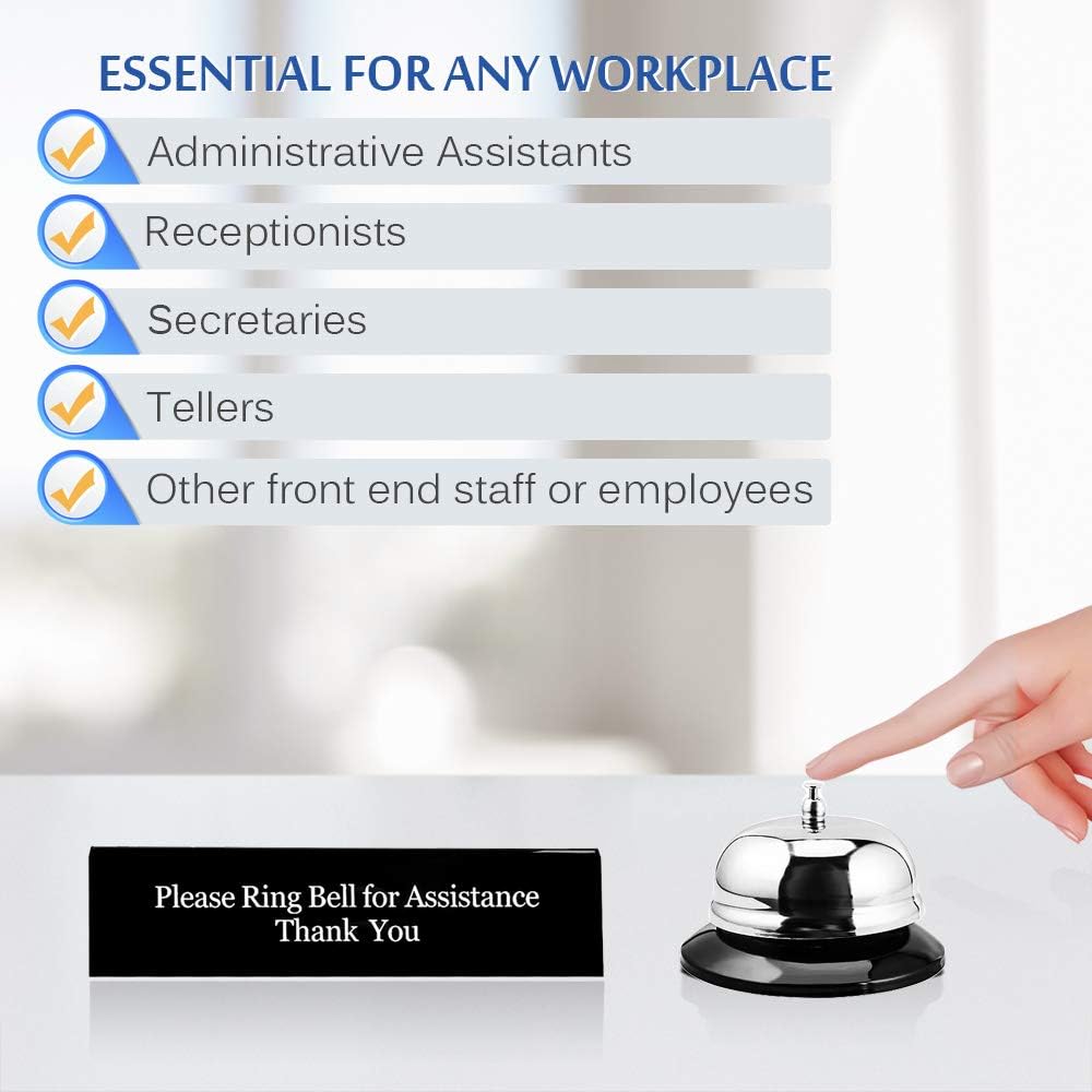 UCEC Call Bell, NO Receptionist Sign, 3.35 Inch Metal Construction Desk Service Dinner Bell, Please Ring Bell Sign for Service Assistance for Hotels, Schools, Restaurants, Reception Areas, Hospitals : Office Products