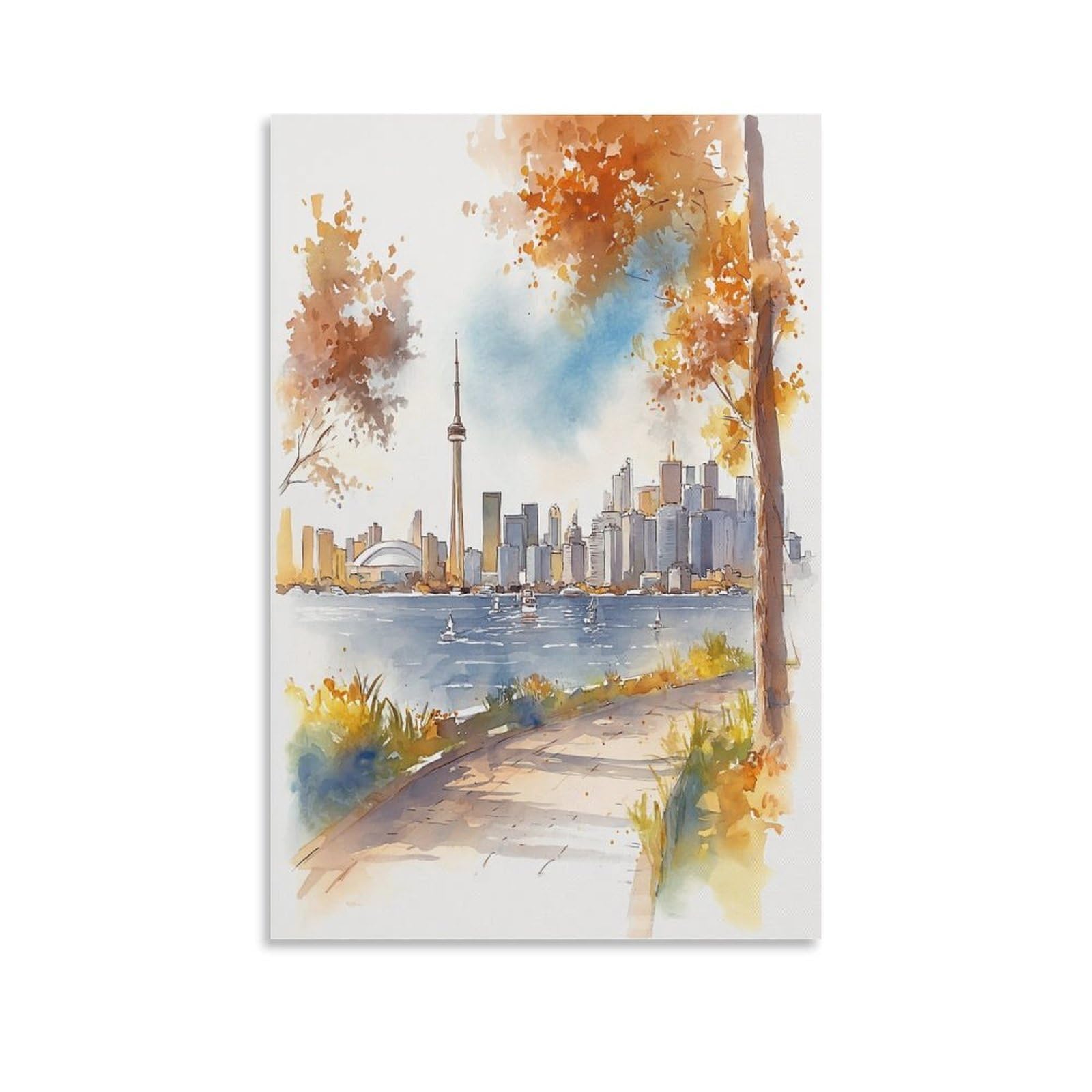 Xwymxz Unframe-Style Toronto Cityscape Traditional 20X30inch(50X75cm) Vintage Travel Poster Watercolor Canvas Art