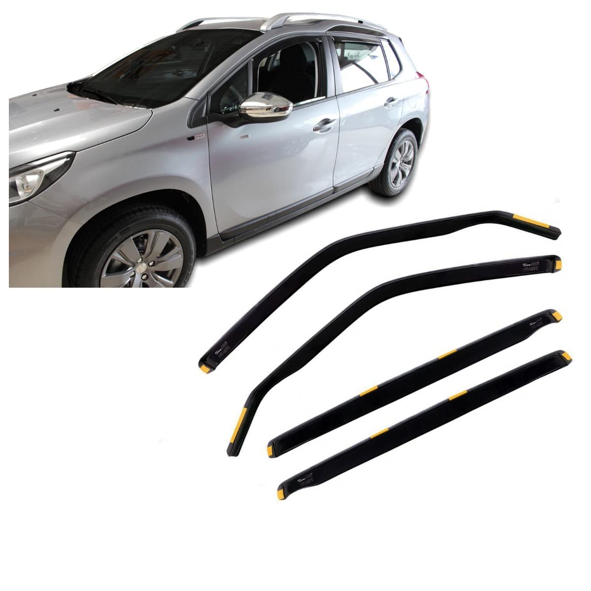J&J AUTOMOTIVE Heko Déflecteurs d'air et de Vent pour Peugeot 2008 2013-2018, Lot de 4pcs, Teintés, Avant et Arrière, Aérodynamique