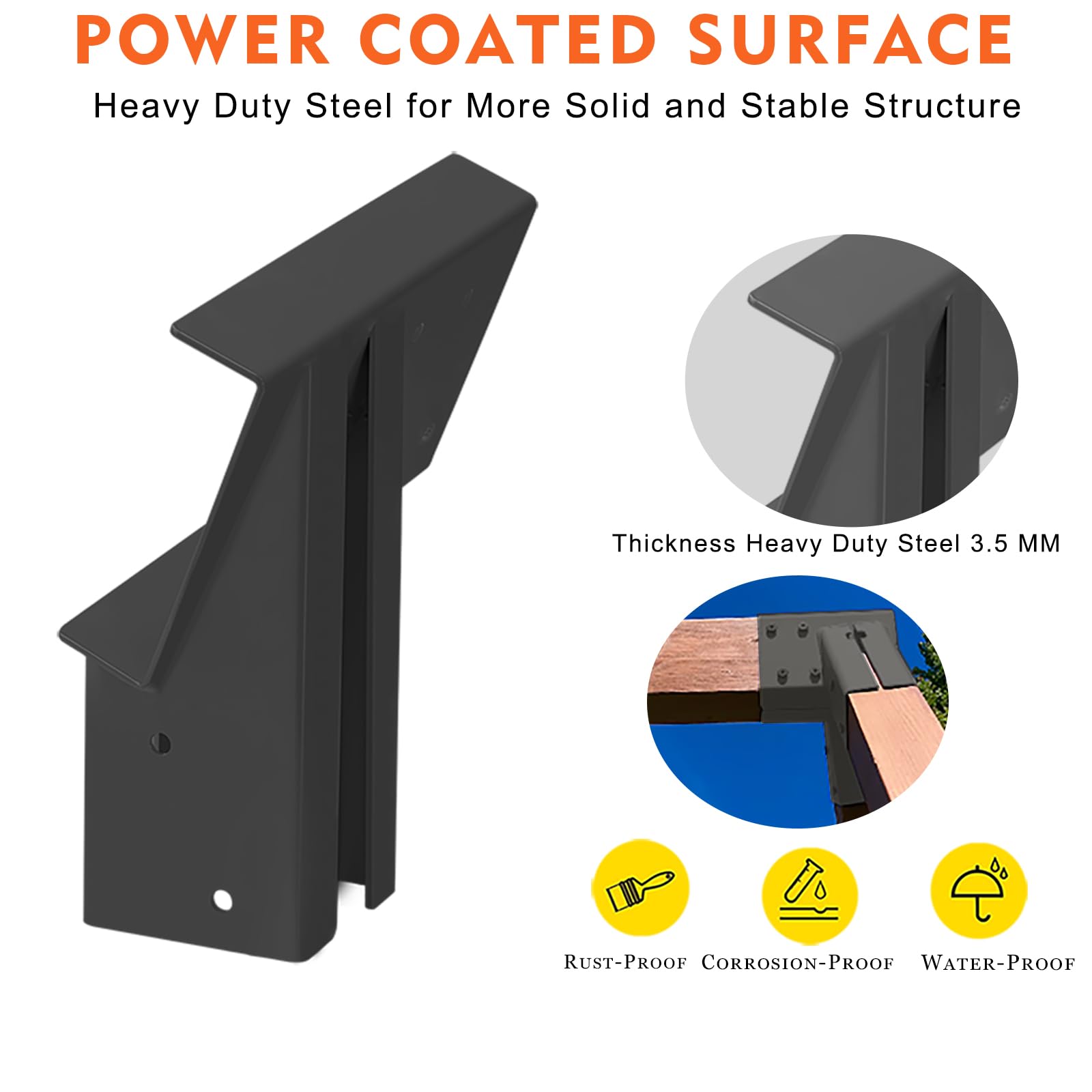 Ensemble de supports de balançoire de 25,4 cm, kit de matériel de balançoire de construction à boulon avec acier de 3 mm d'épaisseur pour pieds de 4 x 4 et poutre de 10,2 x 15,2 cm, support