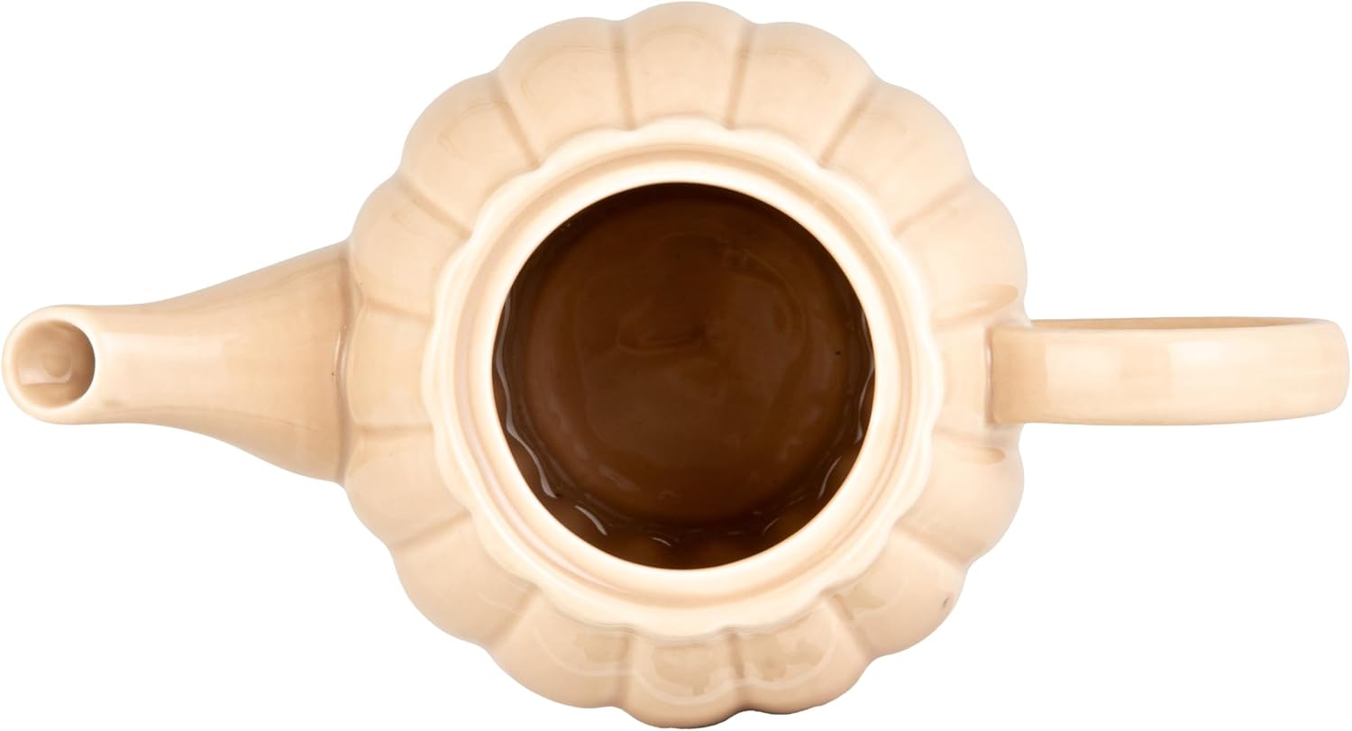 Creative Co-Op 34-Ounce Stoneware Ribbed Teapots with Reactive Glaze, Cream
