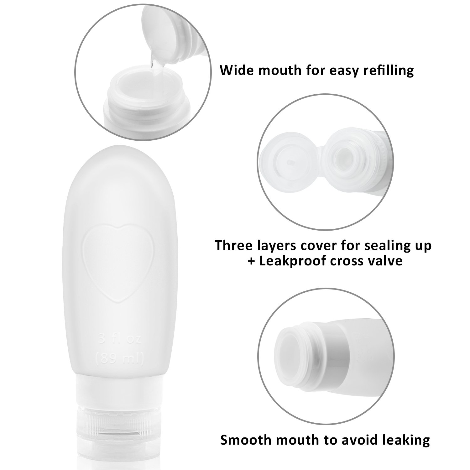 Oursunshine Travel Bottles, Leakproof Silicone Refillable Travel Containers, Squeezable Travel Tube Sets Cosmetic Toiletry Containers for Shampoo Lotion Soap, 3 FL OZ : Beauty & Personal Care