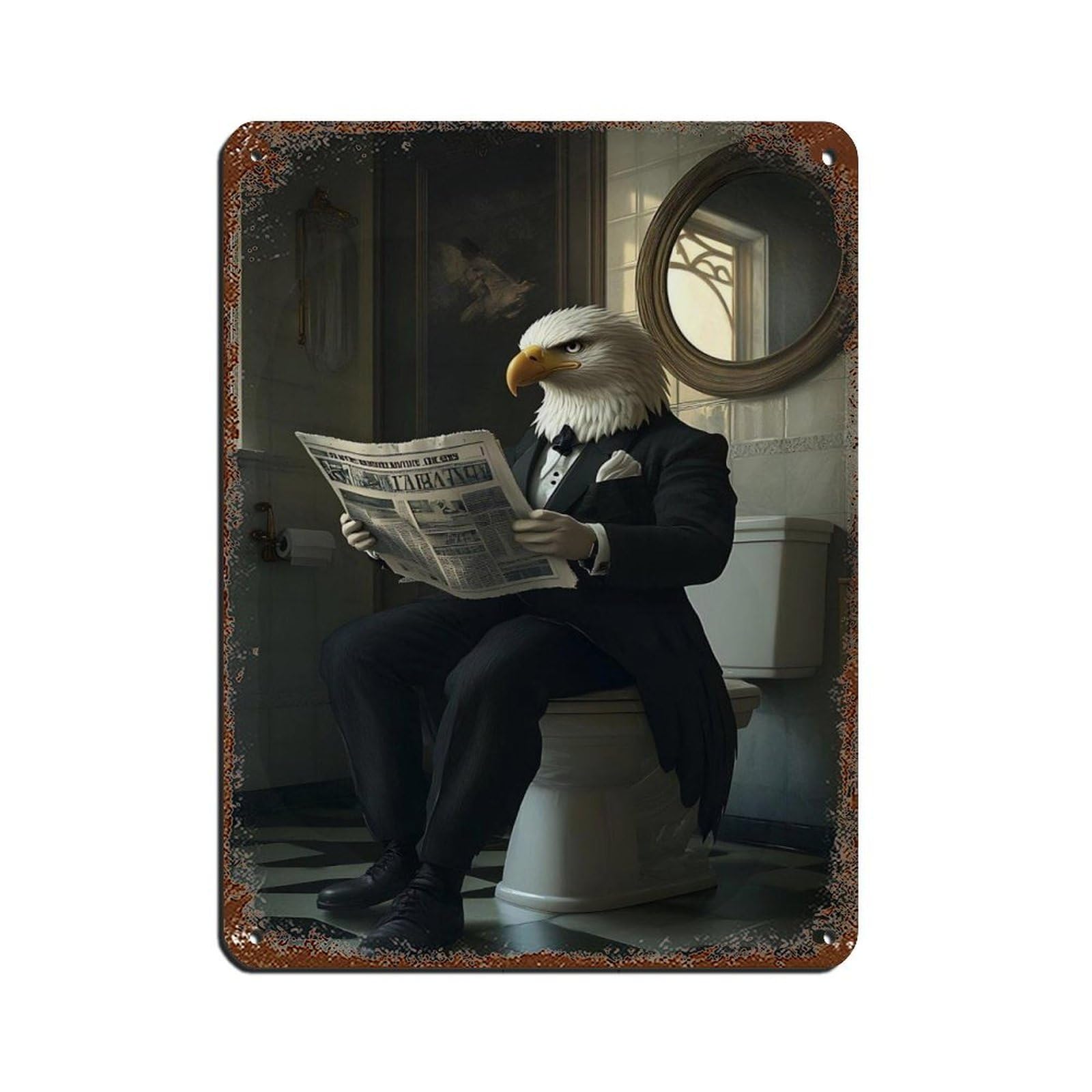 Lxwnze 30L X 40W Cm Eagle Reading Newspaper, Eagle Bathroom Tin Sign Vintage Metal Pub Club Cafe Bar Home Wall Art Decoration Poster Retro 12X16inch(30X40cm)