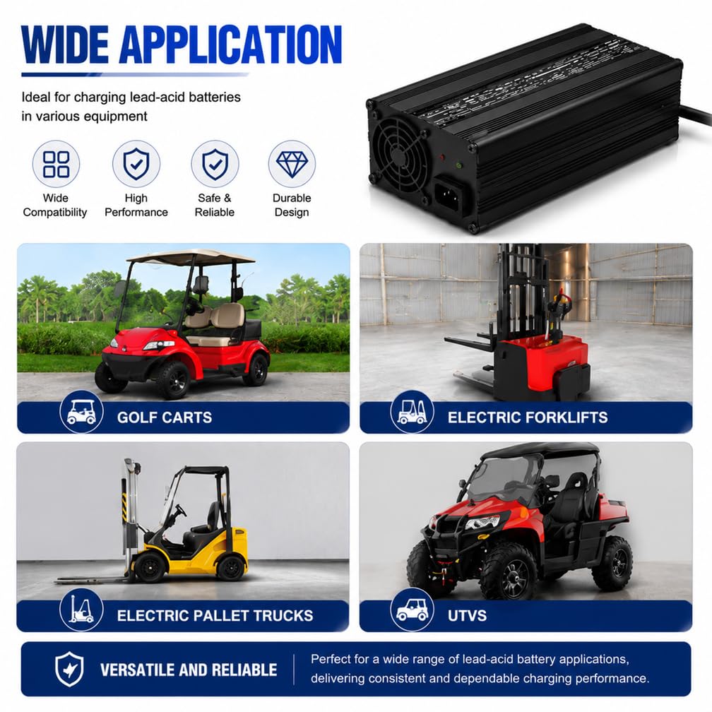 Ładowarka akumulatorów do wózków widłowych 48 V 10 A | Ładowarka akumulatorów kwasowo-ołowiowych 600 W, z wieloma opcjami złącza, do wózków widłowych, paletowych, nożycowych