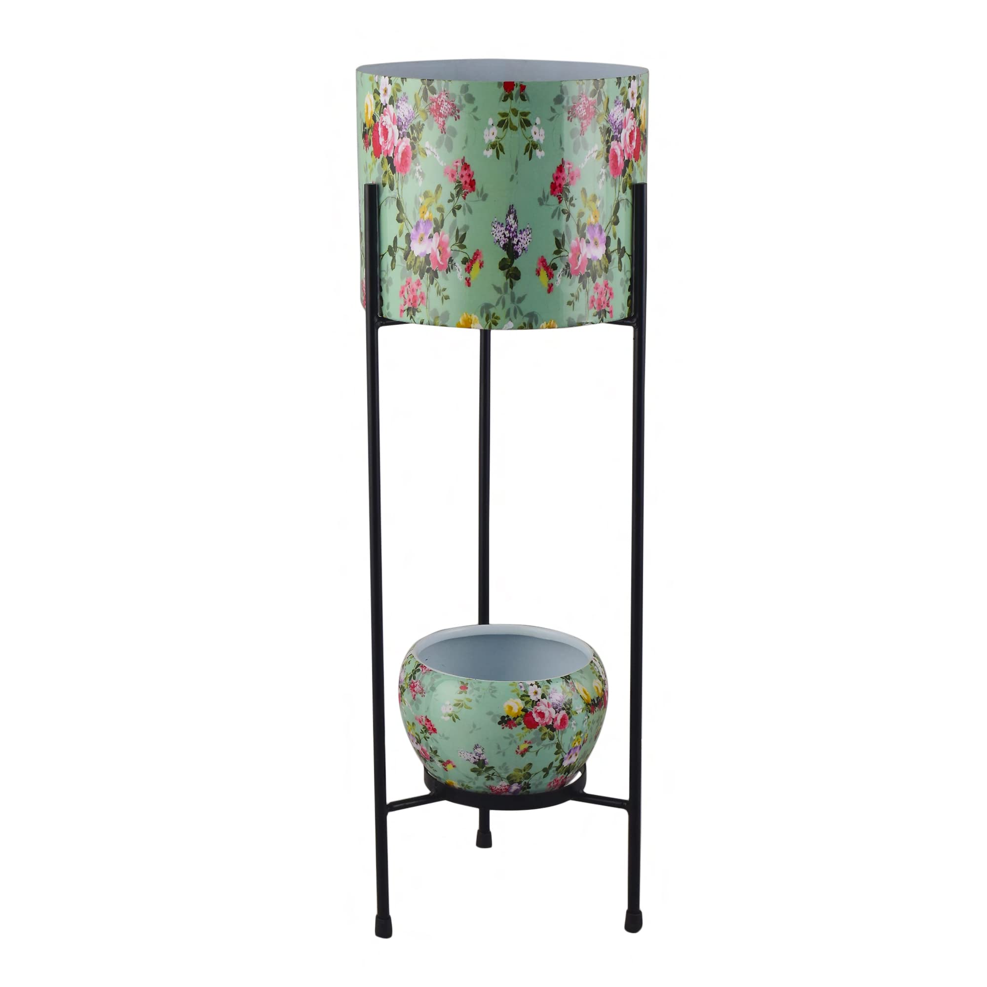 MICASA Planter Metallic Unbreakable 24 Inches Round Shape Green Floral Design Pot With Big Tri Stand Color Green (B09QXKBTRX) Amazon Price History, Amazon Price Tracker
