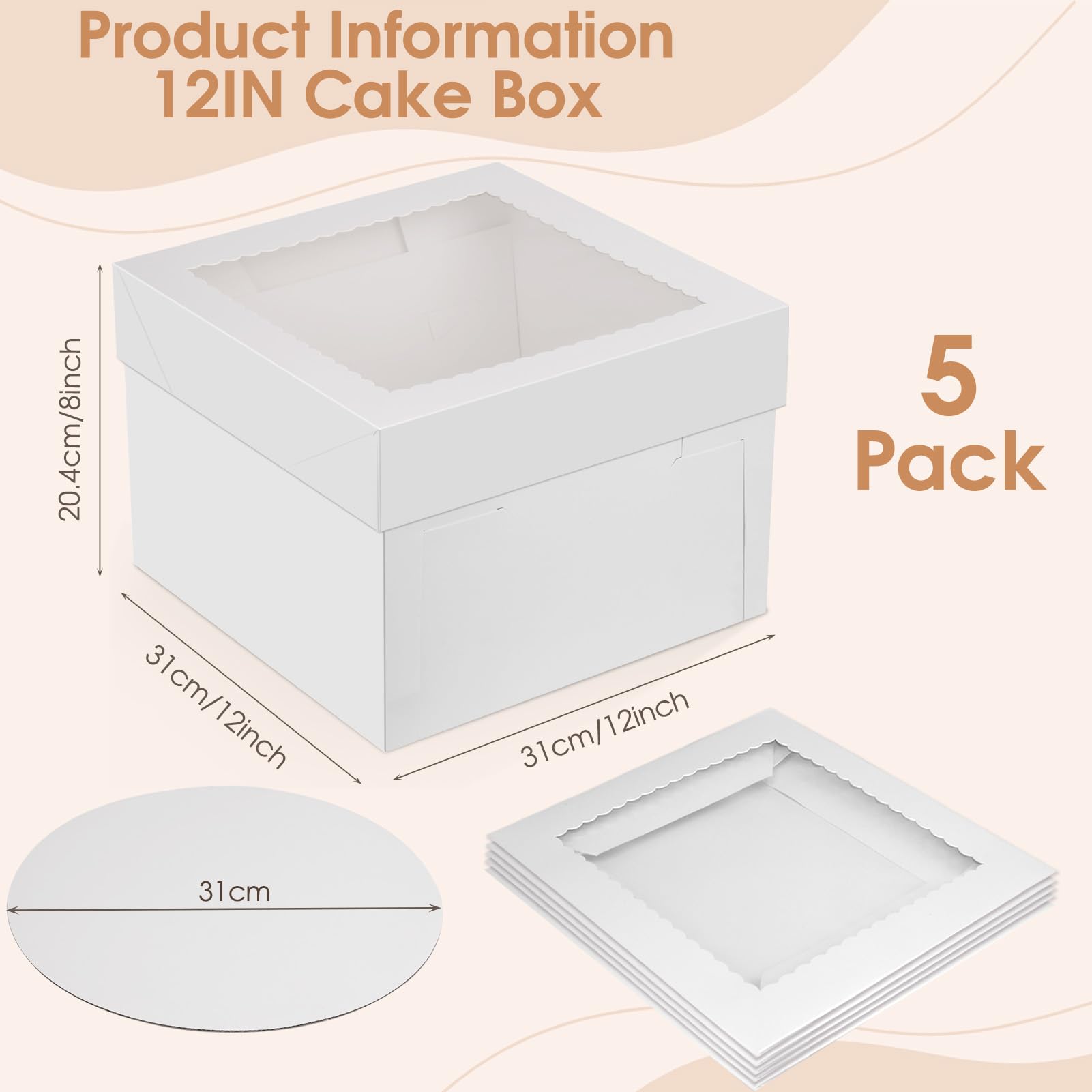 AWCIGG 12 Pezzi Scatole per Dolci con Finestra Trasparente, 15,3 x 12,7 x 5,1 cm/6 x 5 x 2 pollici, Contenitori in Kraft Cartone per Alimenti per Biscotti, Torte, Pasticceria, Muffin