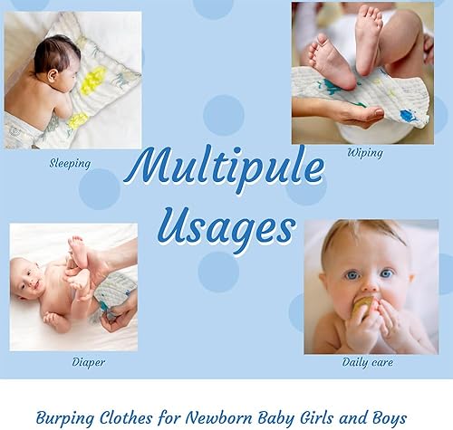 Miniatura 5 de BEECO GIF2U Paquete de 6 paños de muselina para bebés, paños suaves para recién nacidos, toallas de baño absorbentes, toallitas de algodón puro para