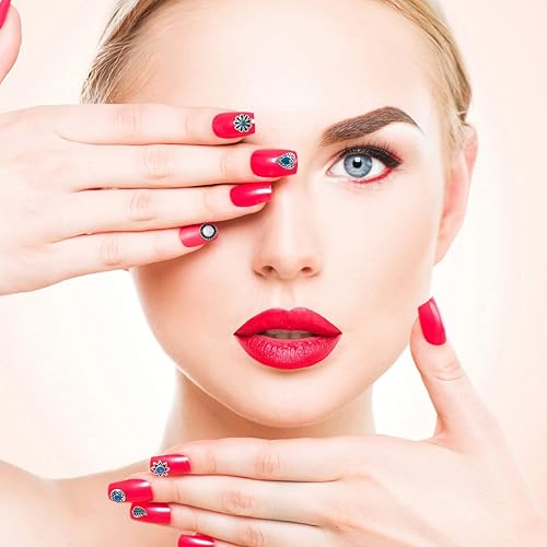 Miniatura 6 de 45 dijes de uñas occidentales turquesa 3D mezclados con mármol azul, gemas de arte de uñas, joyas de uñas de estrella y flor, accesorios para uñas