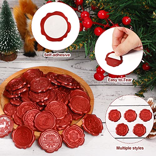 50 Pieces Christmas Wax Seal Stickers Vintage Envelope Seal Stickers Embossed Christmas Sticker Santa Claus Snowflake Stickers Self Adhesive Wax Seals For Holiday Wedding Card Letter Stamp Party Favor #TOP1