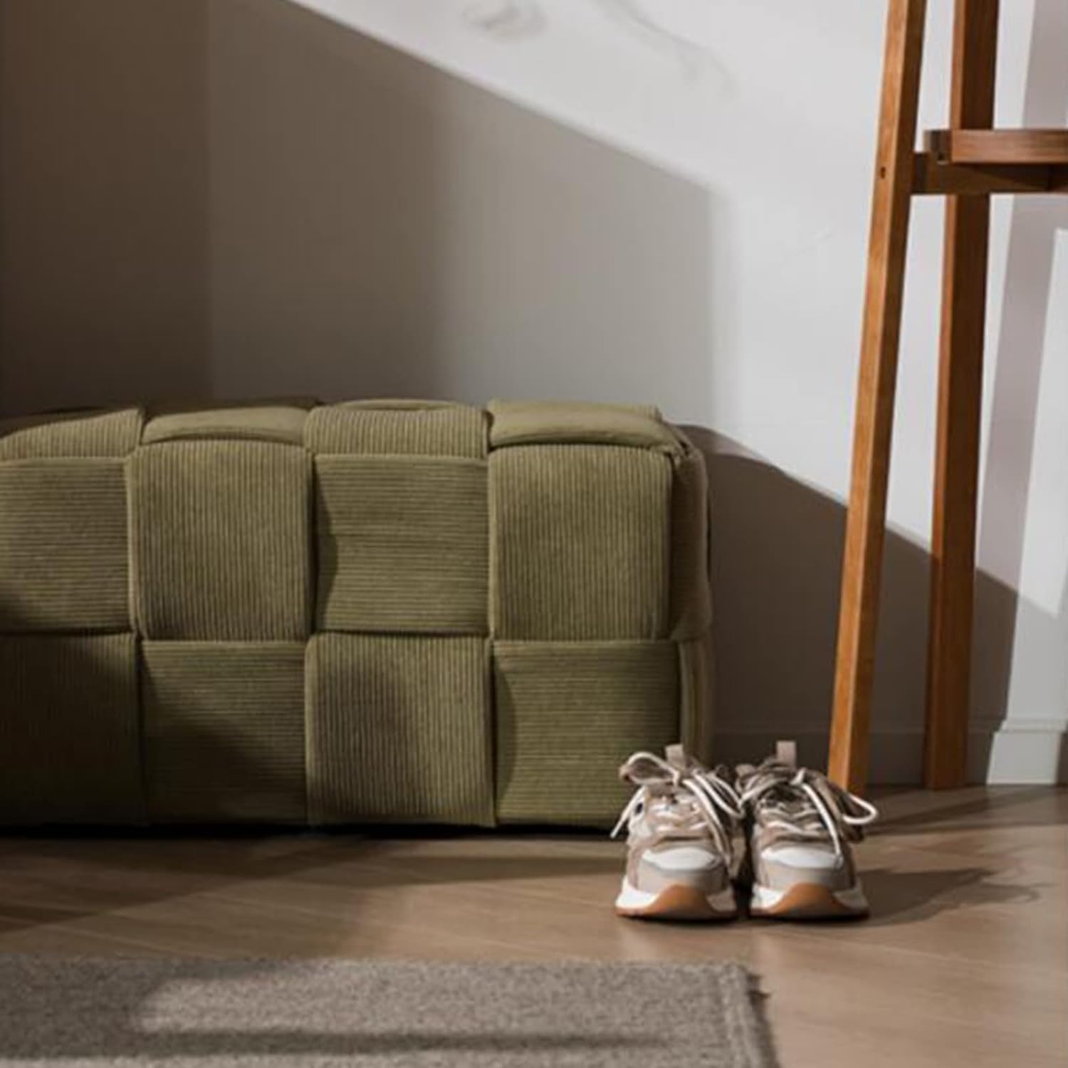 Pouf ottomano imbottito in velluto, realizzato a mano, stile moderno, imbottito, quadrato, per soggiorno, camera da letto, ingresso