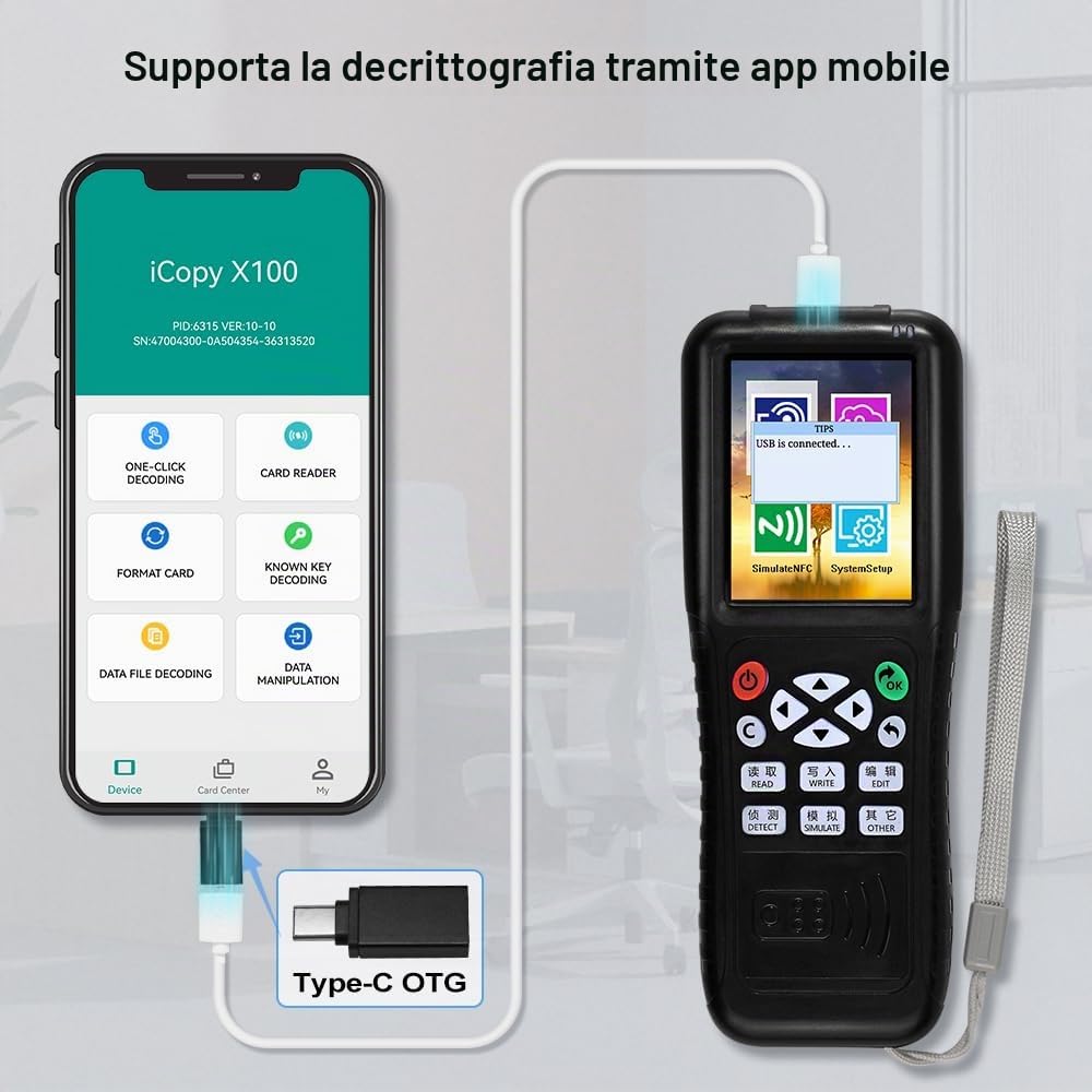 iCopy RFID Copier Full Multi-Frequency NFC Smart Card Reader Writer Duplicatore APP Crittografia Decoder Software Libero Cellulare per Copiare Schede di Accesso, Nero