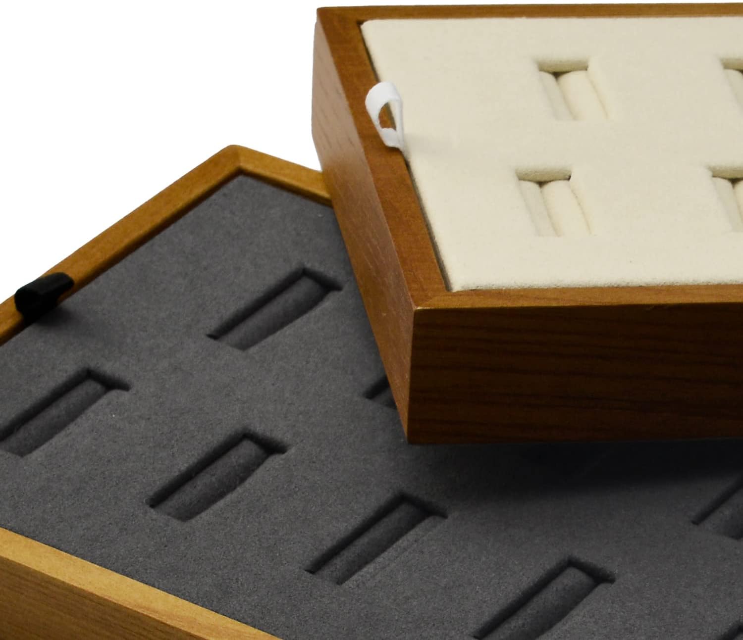 Solid Wood Jewelry Ring Display Tray Showcase 12 Slots Jewelry Ring Organizer Display Tray(Beige)