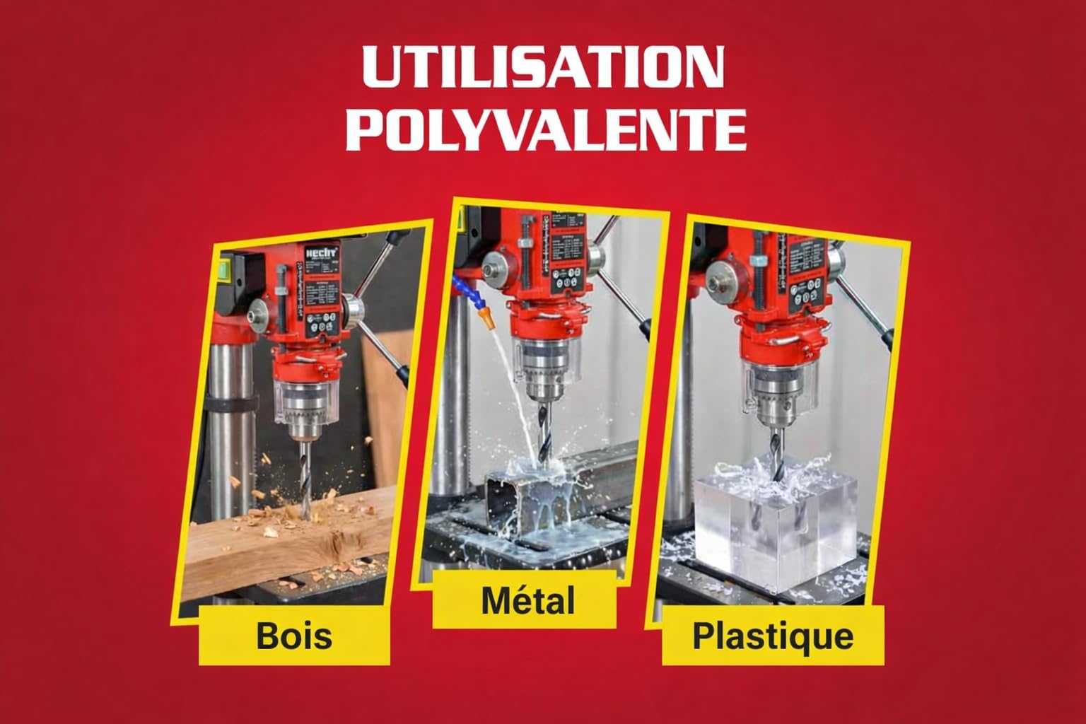 Hecht Perceuse à colonne avec puissance de 600 W - 12 niveaux de vitesse - Table de perçage orientable et réglable en hauteur