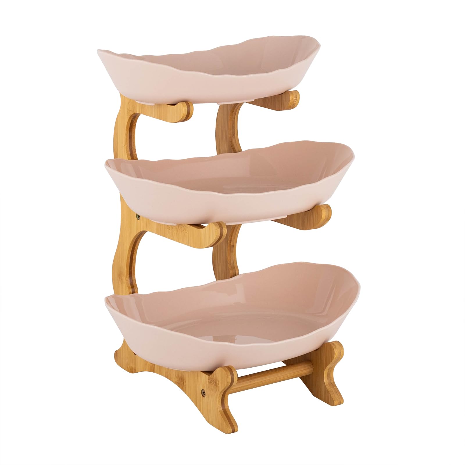 Bol à Fruits 2 étages En Bambou Et Polypropylène - Présentoir Design Blanc, Pour Salon, Fêtes, Rangement Frais