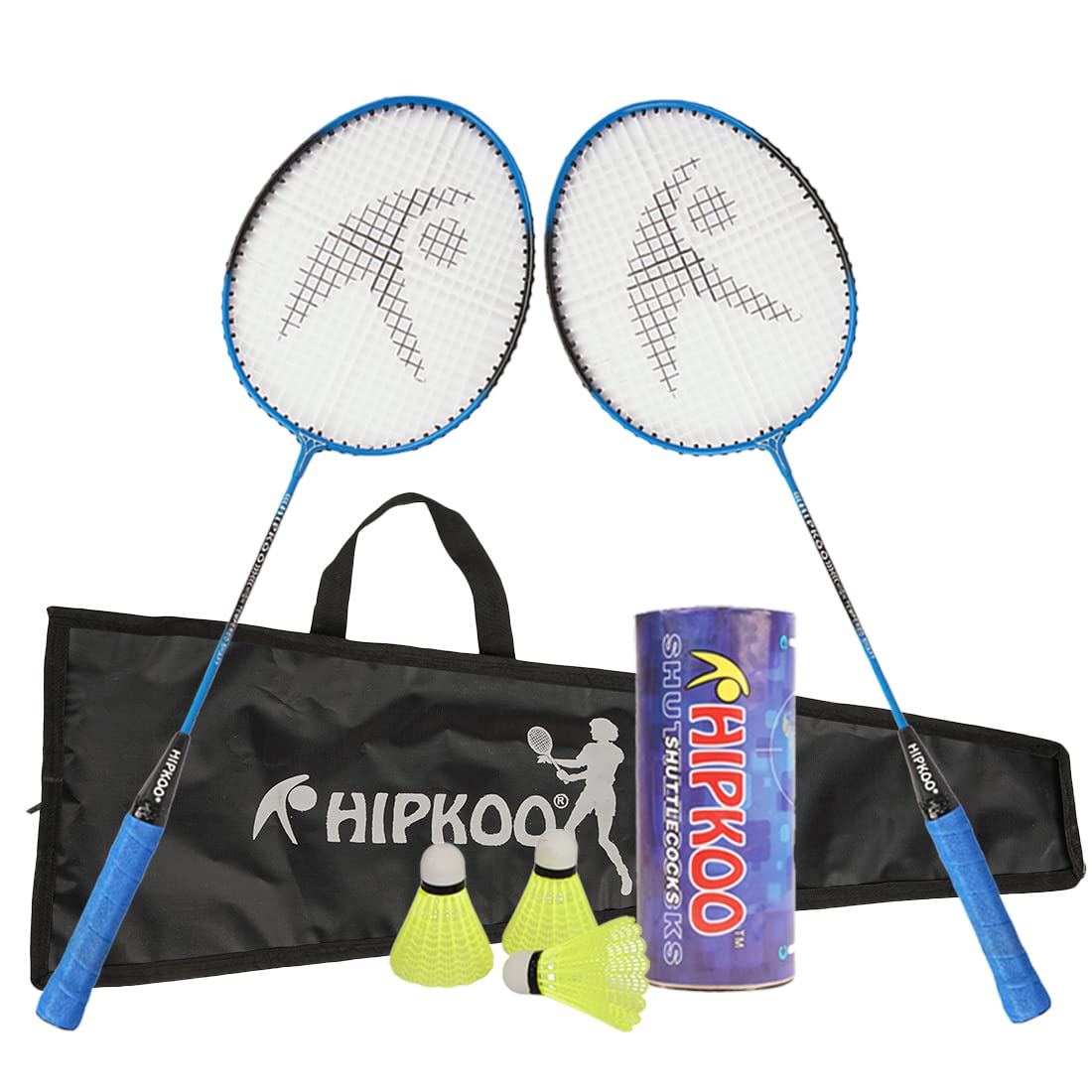 Hipkoo Sports Junior Player Aluminum Badminton Complete Racquets Set | 2 Wide Body Rackets with Cover and 3 Feather Shuttlecocks | Ideal for Beginner | Lightweight, Sturdy (Blue, Set of 2)-image-20