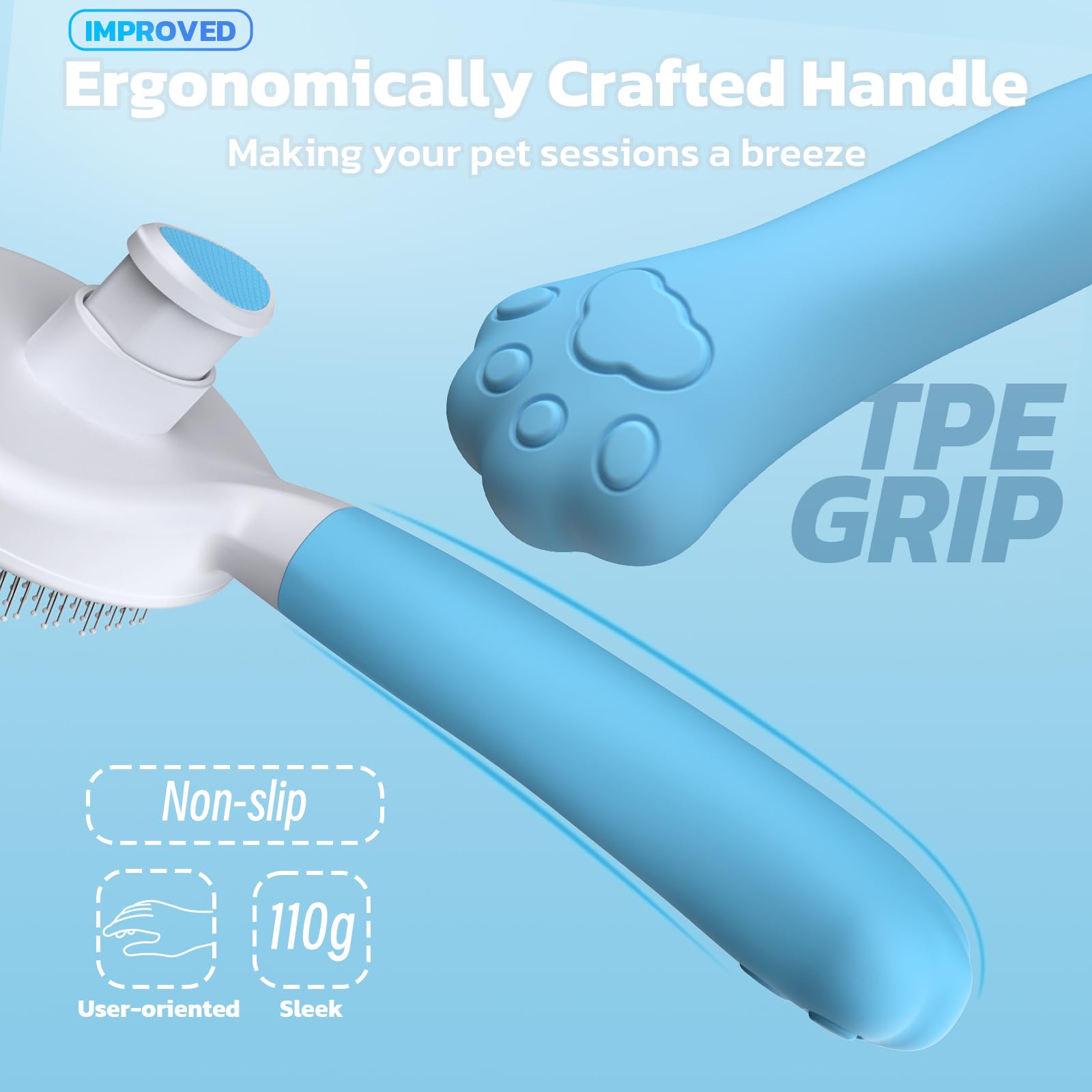 Zivacate Brosse Chat Brosse Chien[Prise ergonomique & nettoyage en un clic& Patented Design] Outil pour chiens/chats/lapins à poil court et long, Chien Accessoires(lac bleu)