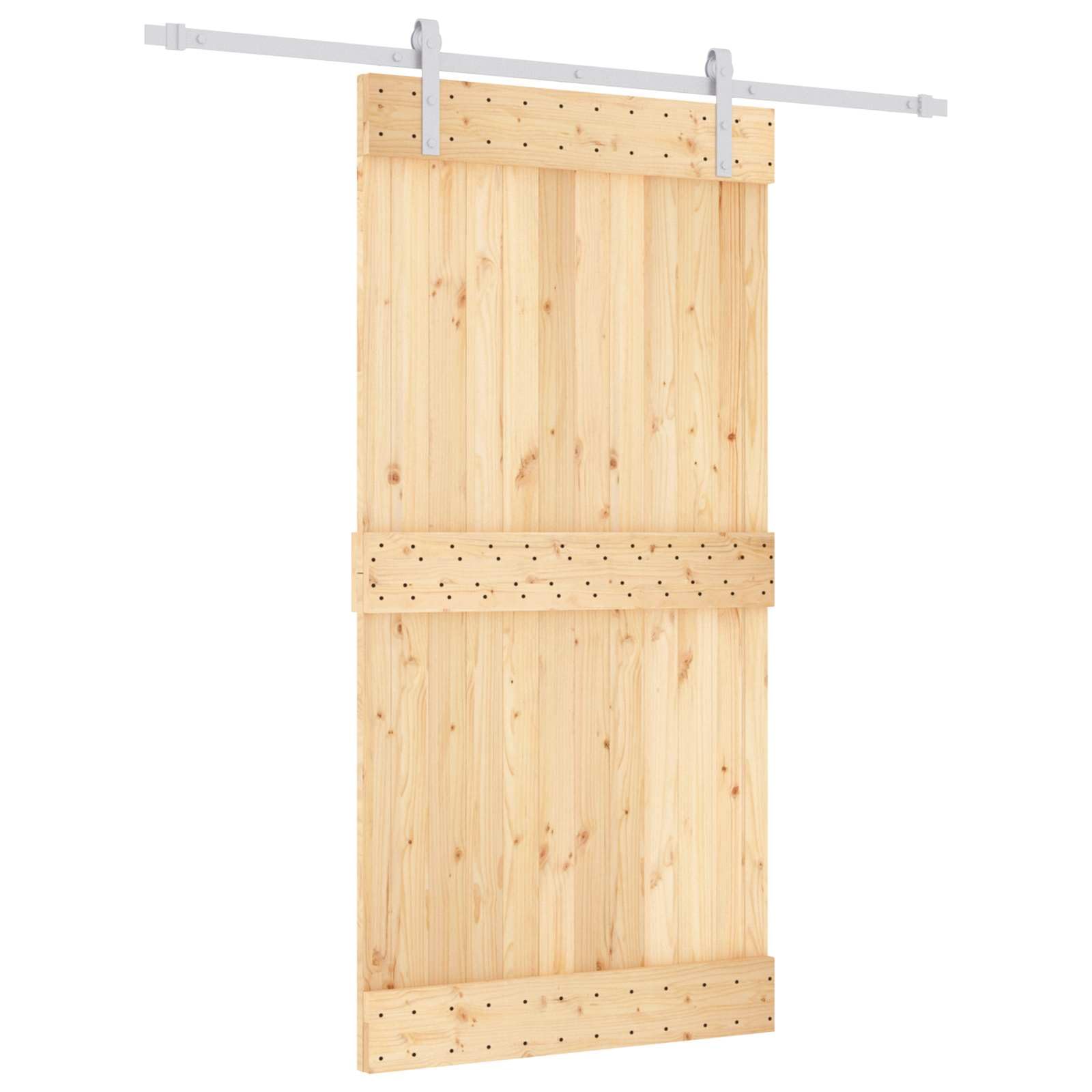 Porta scorrevole in legno di pino, 100 x 210 cm | Binario in acciaio, scorrimento superiore morbido, design compatto, salvaspazio