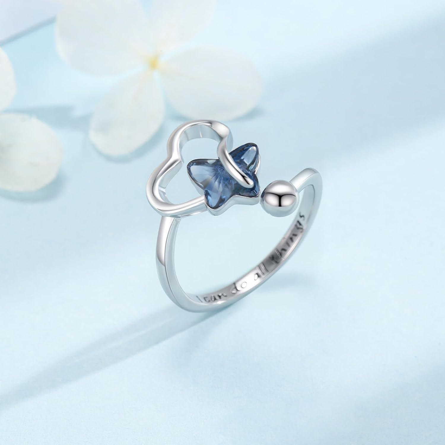 Butterfly Ring 925 Sterling Silver Adjustable Open Crystal Butterfly Rings Jewelry Gifts for Women Girlfriends Birthday - Image 2