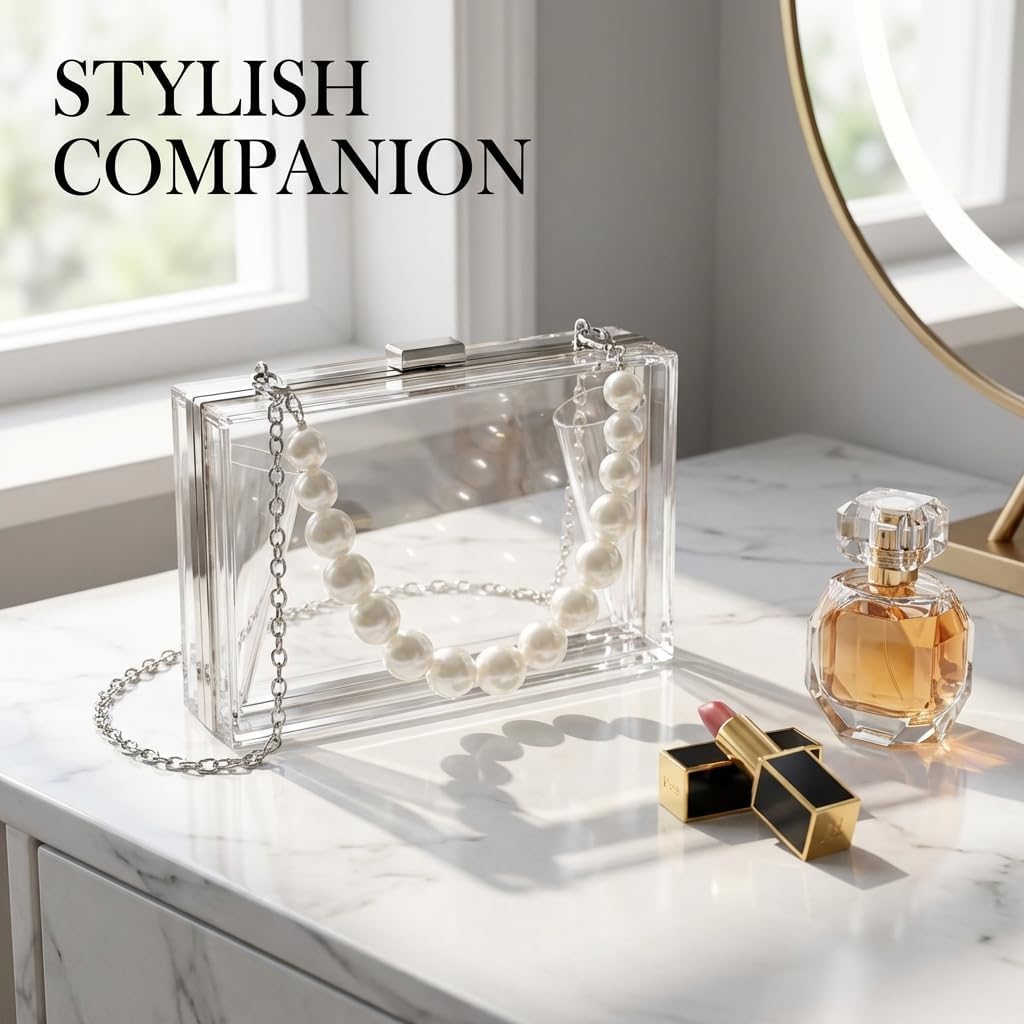 Ladies Clear Acrylic Moon and Star Rhinestone Chain Bag Sparkly Transparant Clutch Purse for Women Evening