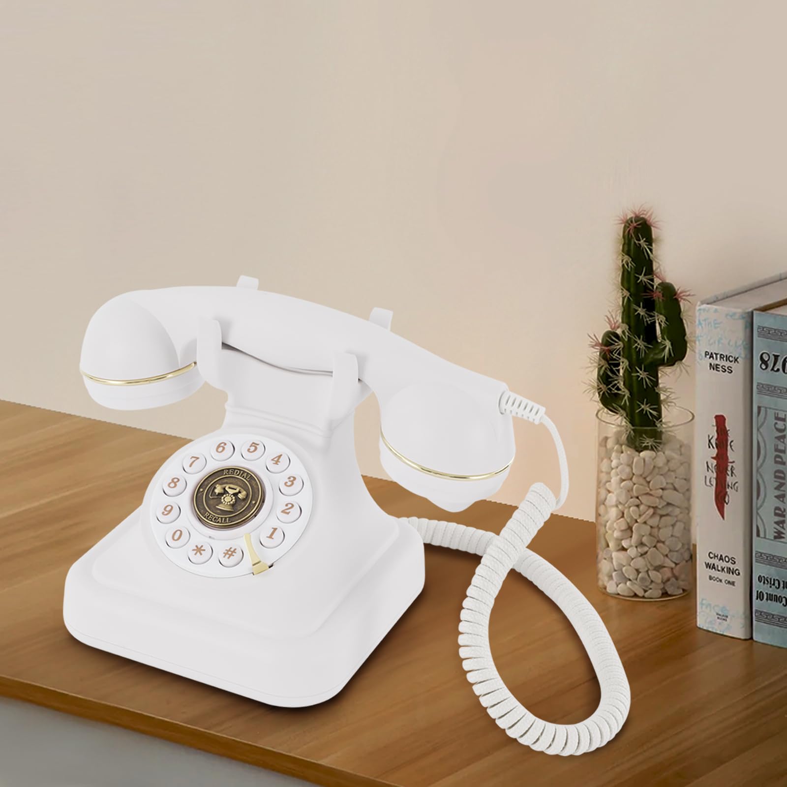Telefono retrò fisso, telefono cordless regolabile, volume telefonico con selettore e suoneria, telefono antico, decorazione per la casa (bianco)