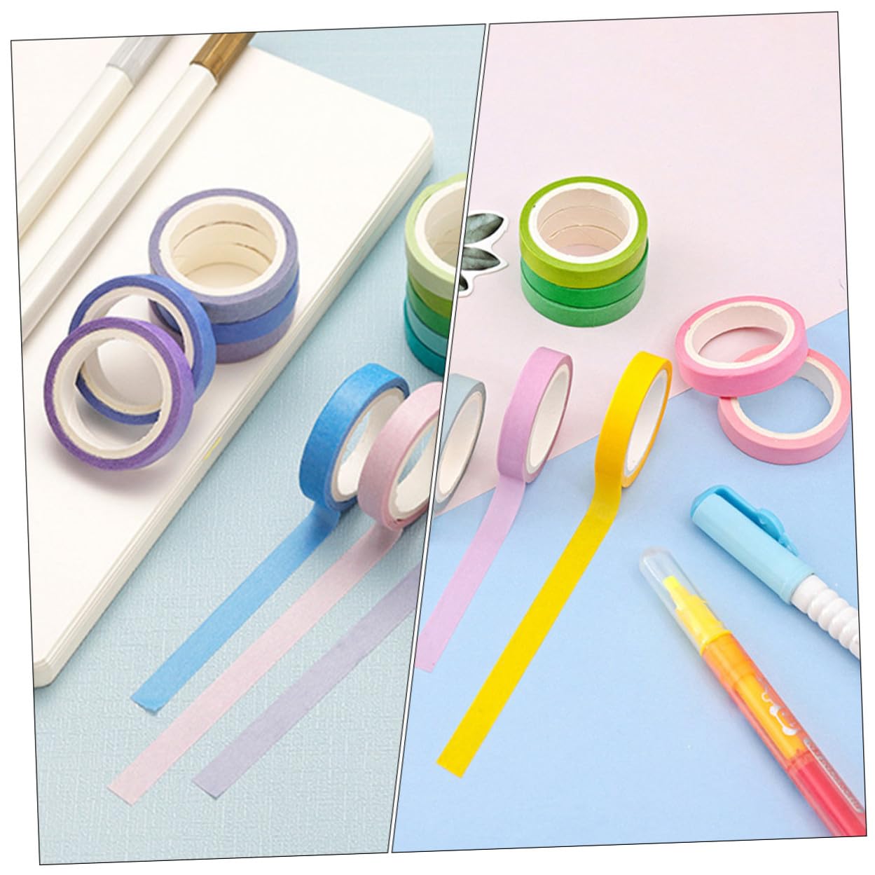 60rollos Cinta de Color Sólido para Scrapbooking Cuadernos y Decoración Material de Papel para Manualidades y Regalos