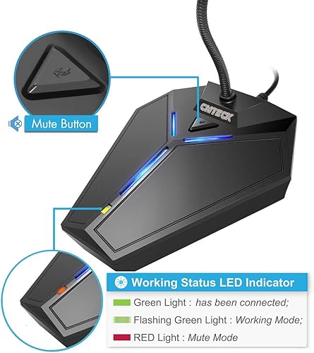 Miniatura 3 de Micrófono USB para computadora, Plug &Play, condensador omnidireccional para computadora portátil, botón de silencio con indicador LED, compatible