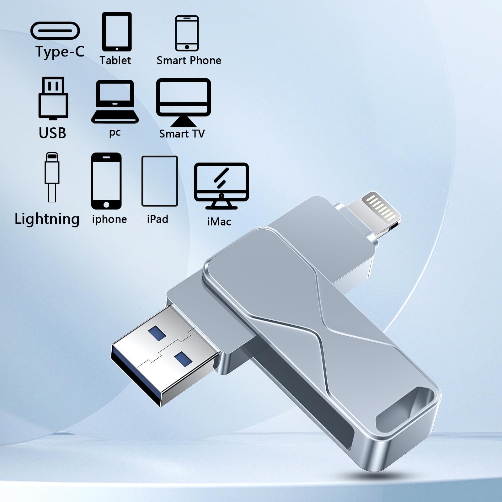 Memoria USB 3.0 3 en 1 con certificación MFi de 512 GB, compatible con iPhone, iPad, Android, Mac, PC, Smart TV, coche