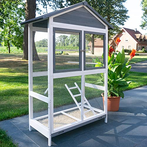 zooprinz Moderne Vogelvoliere, Vogelkäfig mit Kotschublade – aus hochwertigem Vollholz und verzinktem...